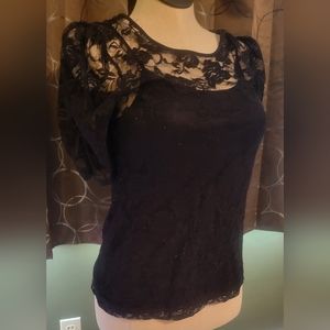 Black Lacey Knit Top Layered Tank - Bobbie Brooks - Large